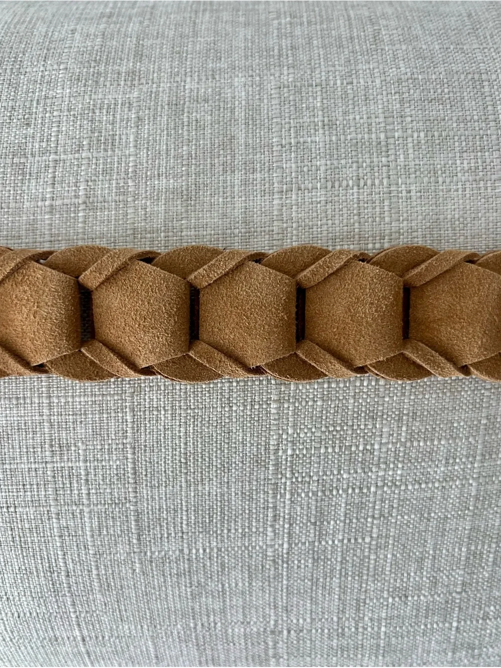 NWT House of Harlow 1960 Genuine Leather Braided Suede Belt Camel Gold Buckle